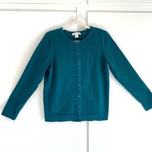 Christopher & Banks Vintage Teal Cotton Polka Dot Knots Button Up Cardigan L